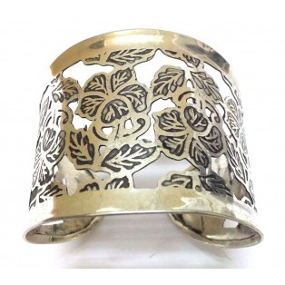 FLORAL Silver Oxidized Cuff Bracelet Charm Wristlet Wrist Band Bangle Jewelry 2